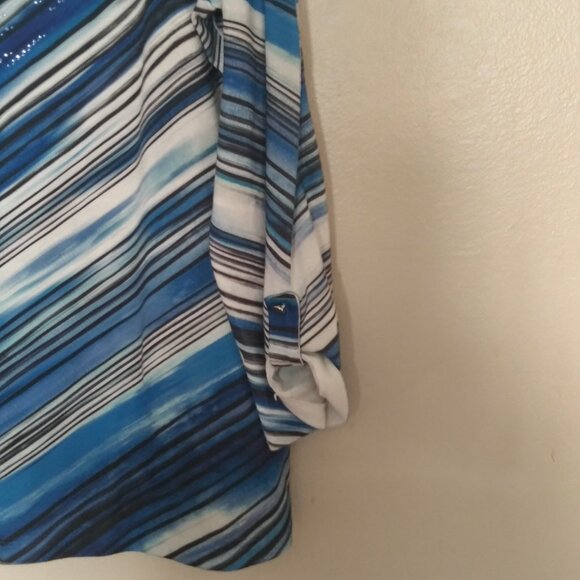 Chico’s Zenergy Women’s Blue Striped Rhinestone Top Size 2 (L/XL) - Picture 5 of 7